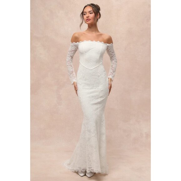 Lulu's Women's Beloved Promise Lace Off-the-Shoulder Mermaid Dress Ivory Size S - Picture 1 of 7